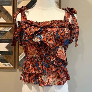 Ulla Johnson Cleo Tree of Life Ruffle Tie-Strap Tank Top 0